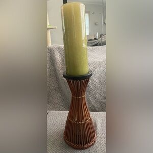 Boho woven candle holder with candle